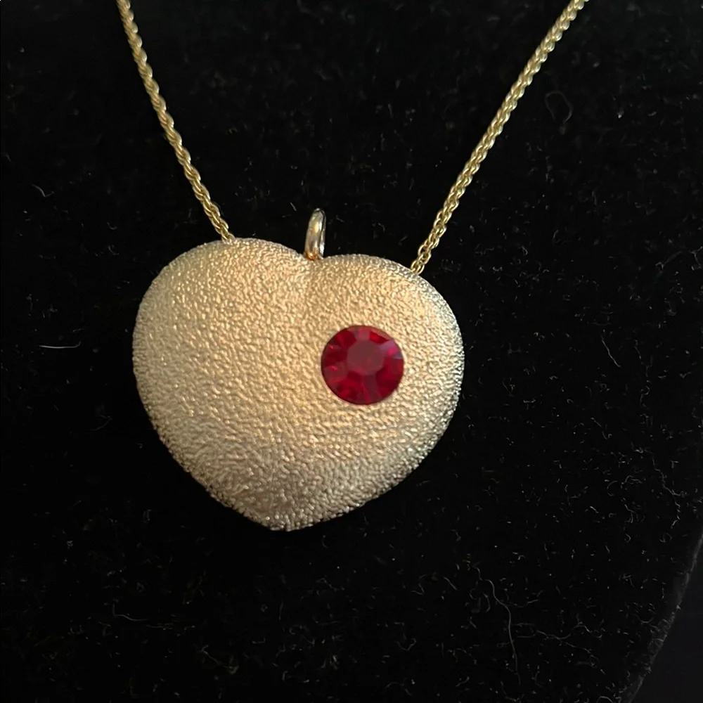 2” Gold Heart Pendant Necklace with Red Accent as seen in the move Love Actually - Picture 3 of 3